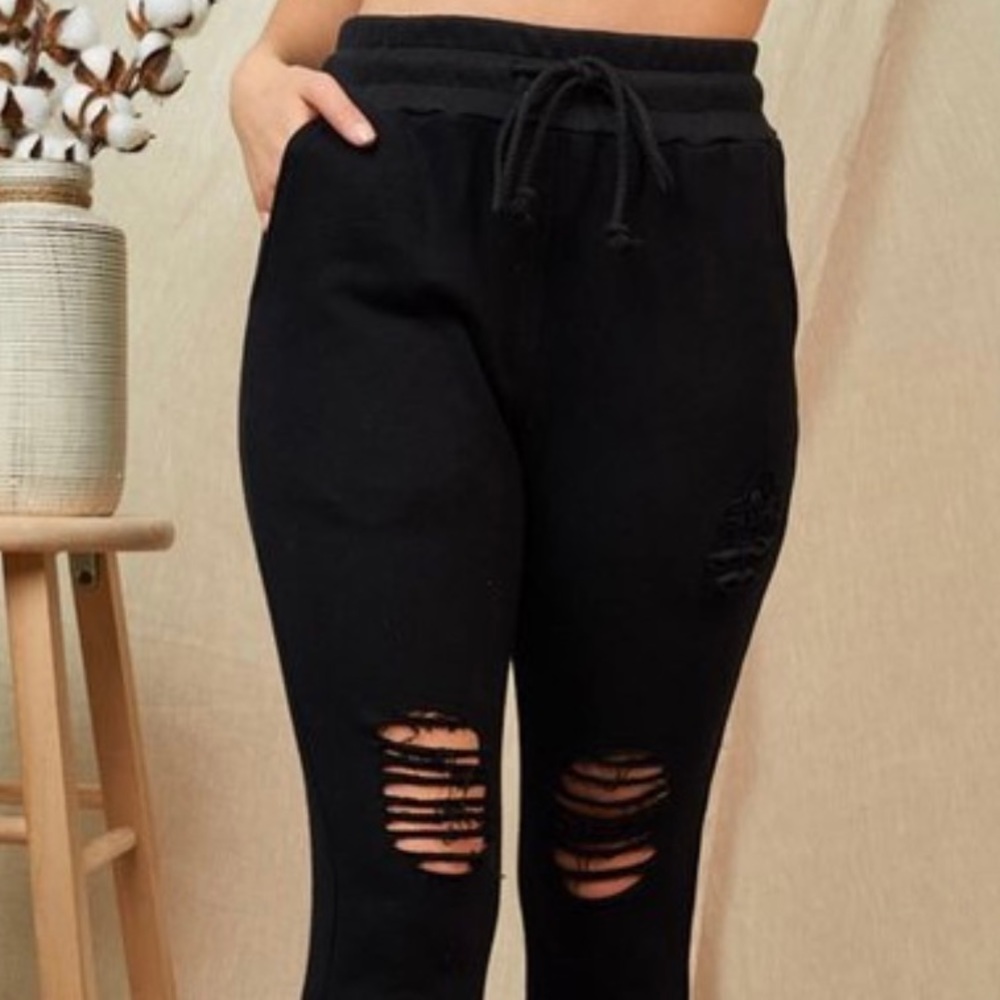 Black distressed joggers